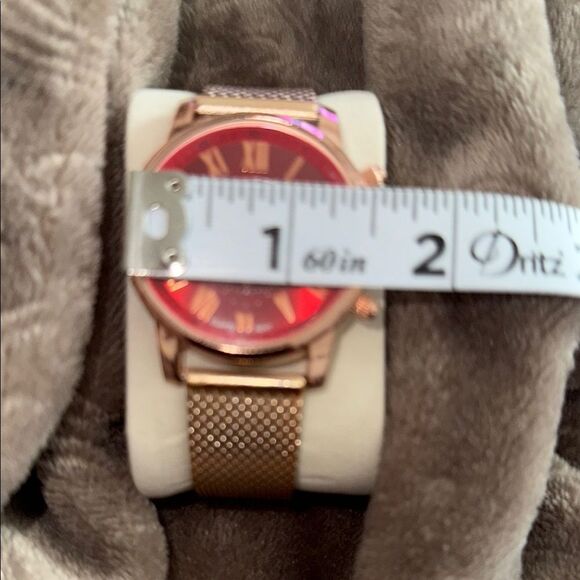 Geneva Gold and Red Watch with Chronograph Features - Picture 3 of 8